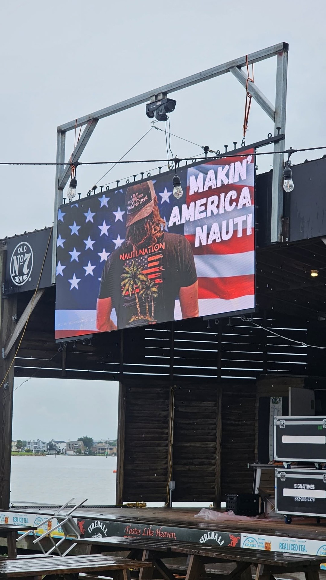 Make America Nauti banner on the waterfront stage structure