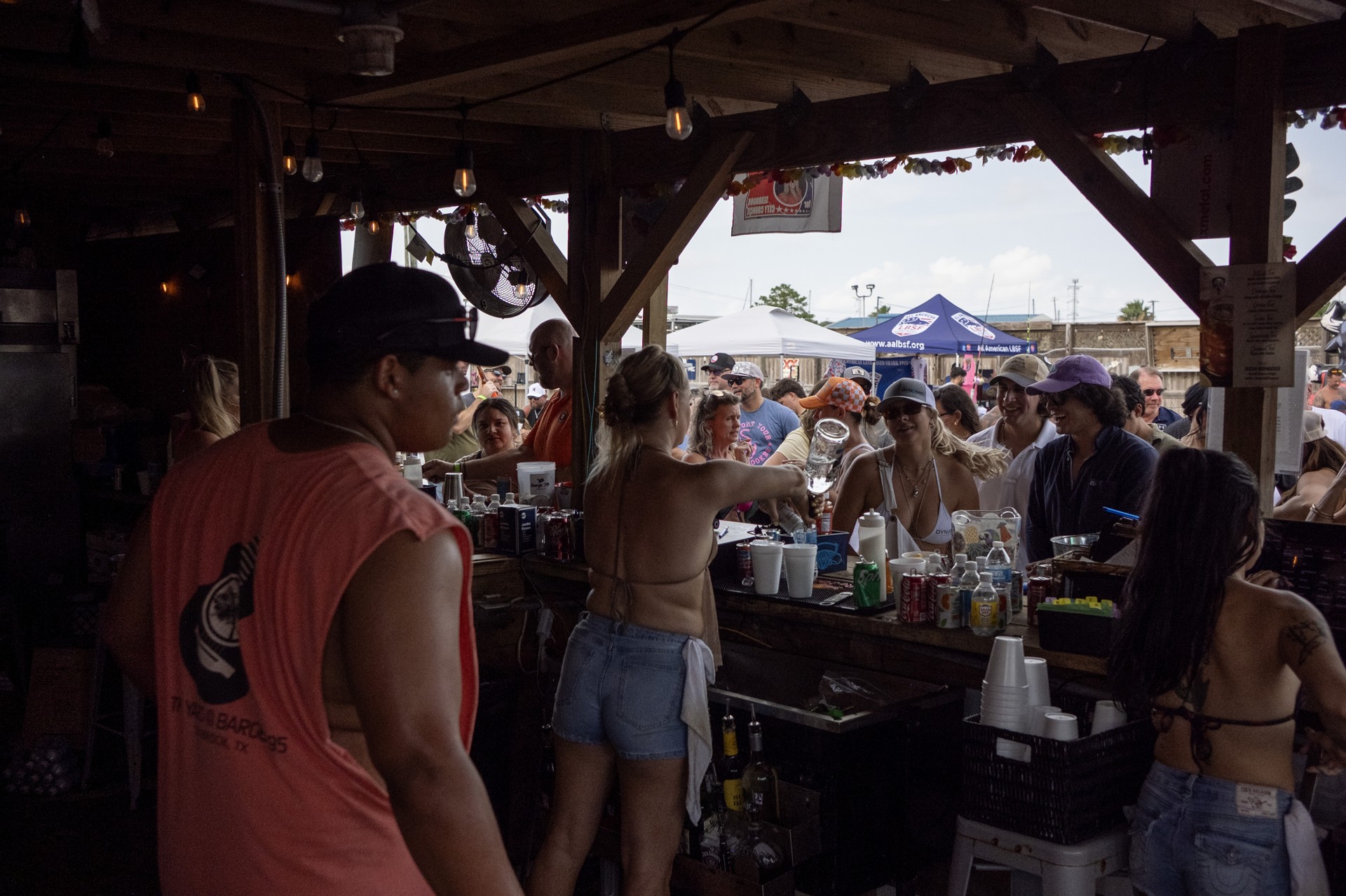 Festivalgoers gathered in the waterfront bar